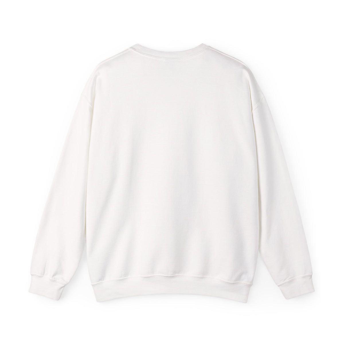 Kamoboy Crown Crew Sweatshirt in White, plain back view with ribbed cuffs and hem