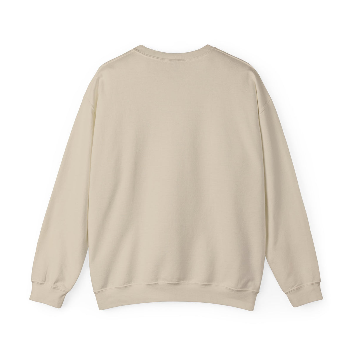 Kamoboy Crown Crew Sweatshirt in Sand, plain back view with ribbed cuffs and hem